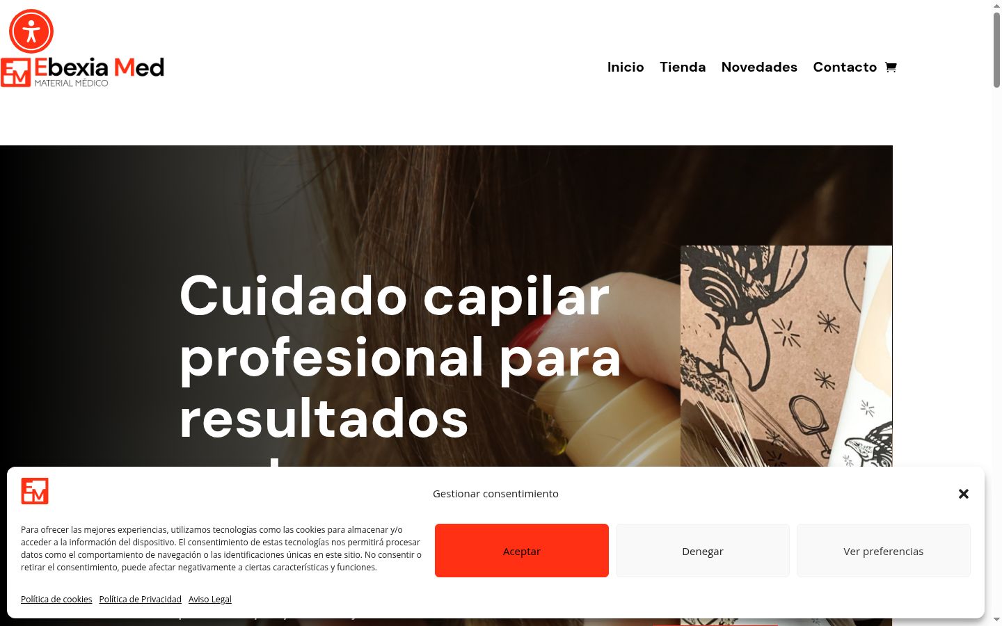Captura de pantalla del banner de consentimiento mostrado antes de cualquier interacción