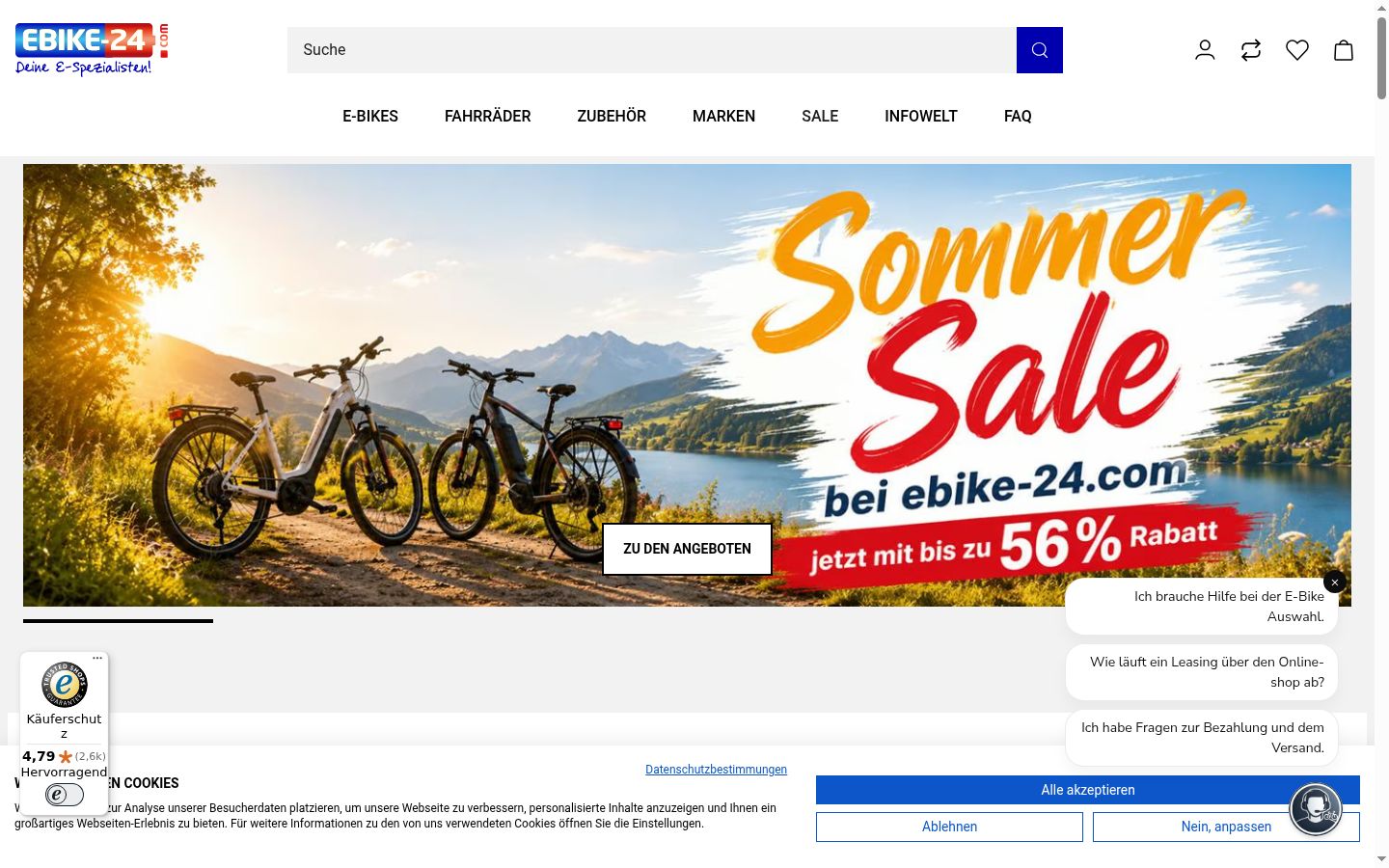 Screenshot des Einwilligungsbanners vor jeglicher Interaktion
