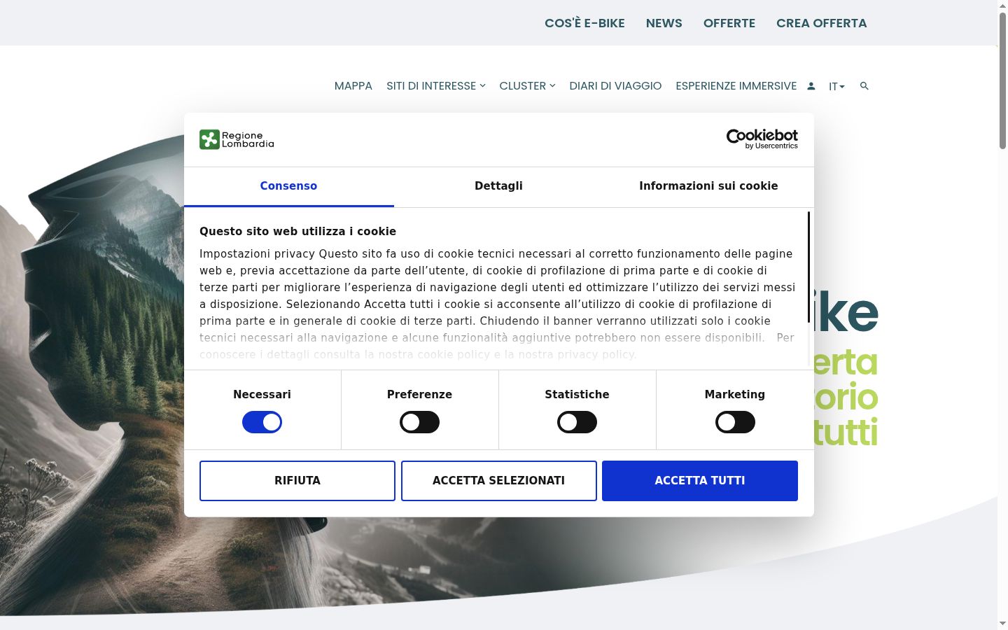 Screenshot del banner di consenso mostrato prima di qualsiasi interazione