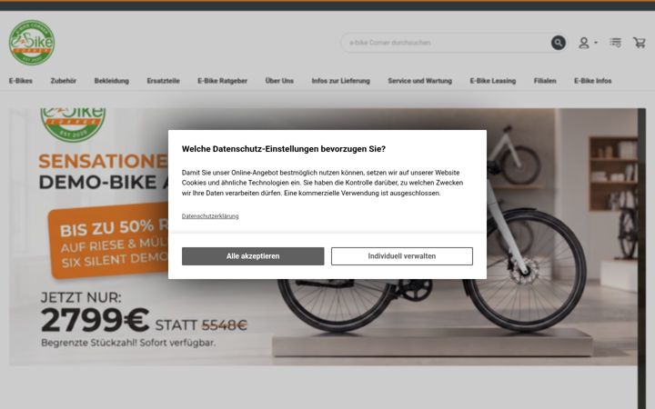 Screenshot of ebike-corner.de