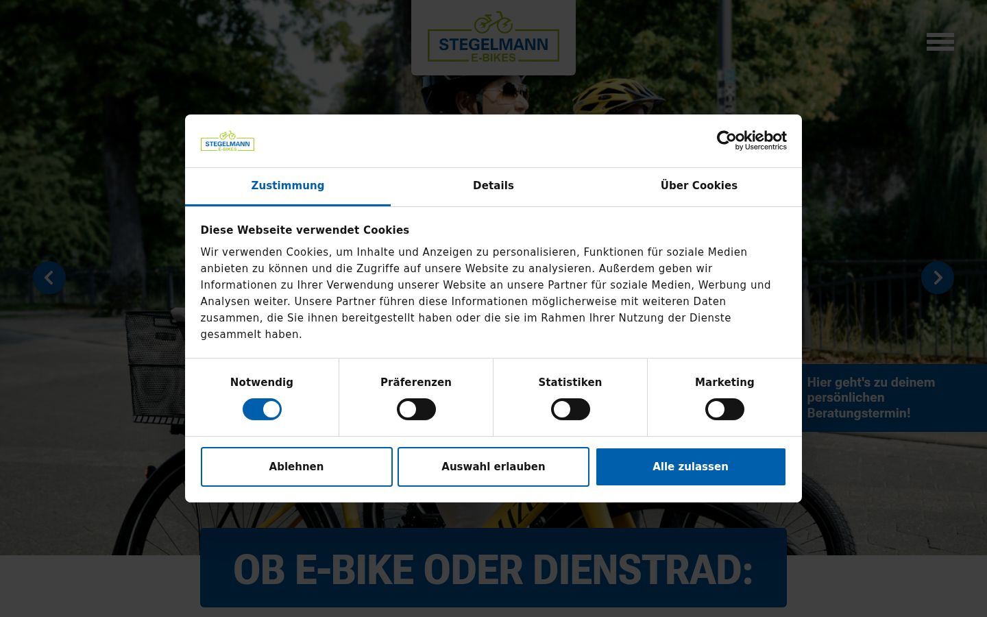 Screenshot des Einwilligungsbanners vor jeglicher Interaktion