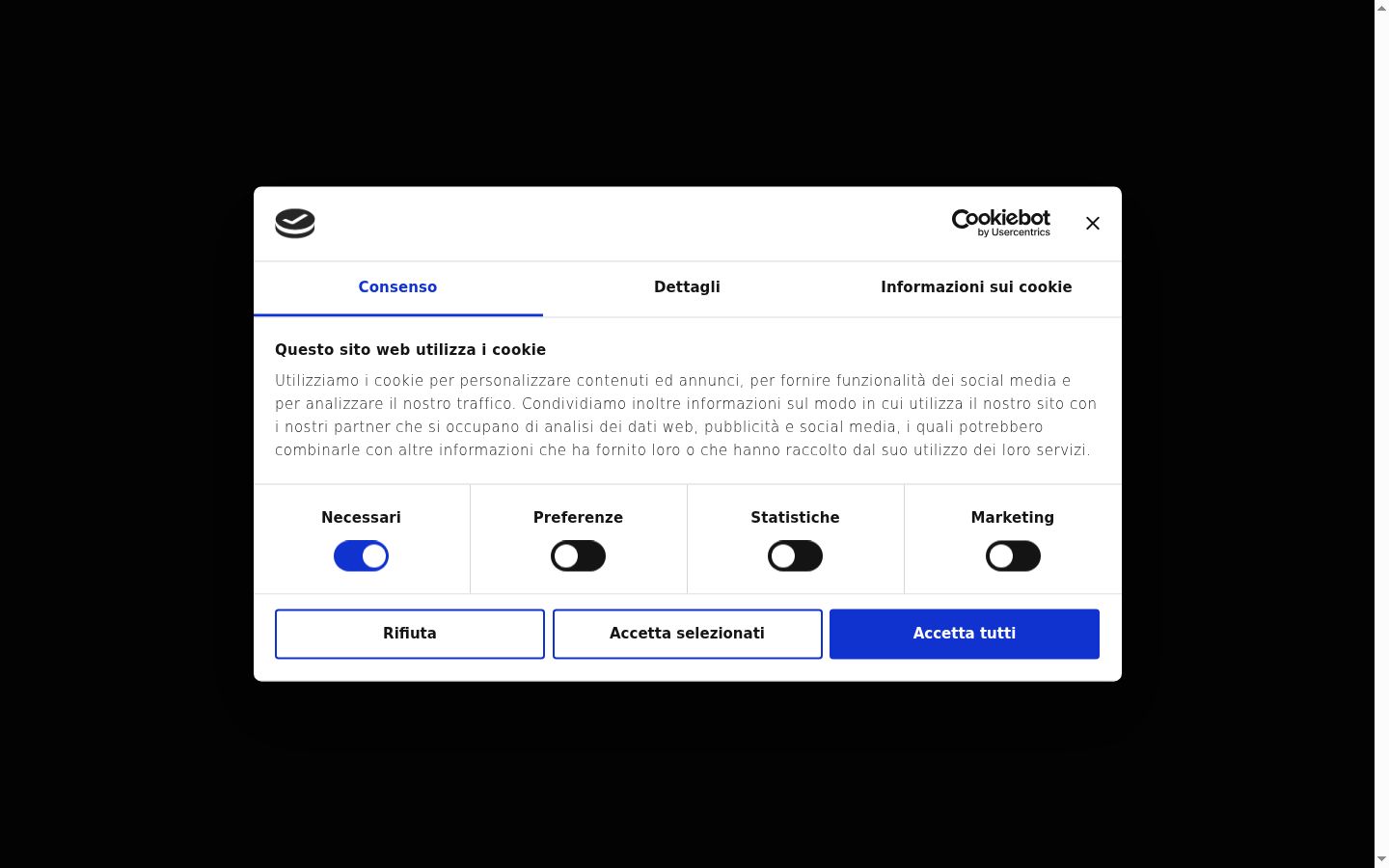 Captura de ecrã do banner de consentimento apresentado antes de qualquer interação