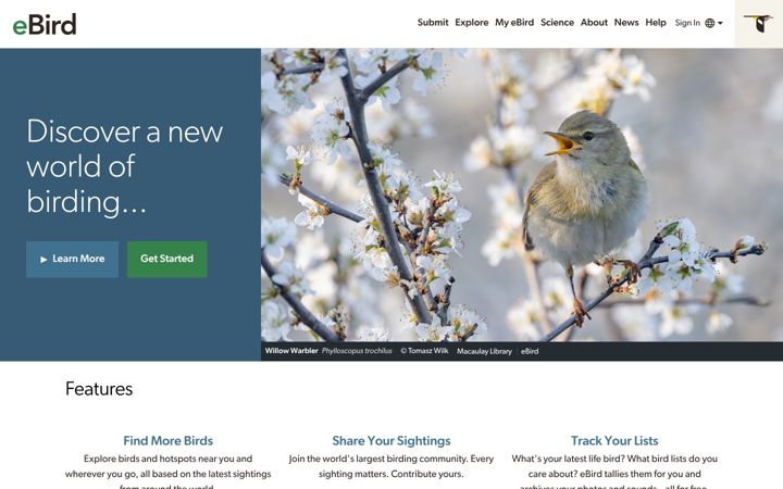 Snímek obrazovky ebird.org