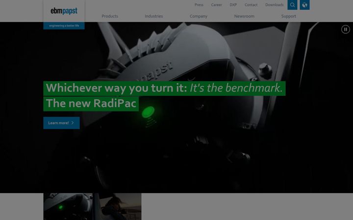 Screenshot ta' ebmpapst.co.za