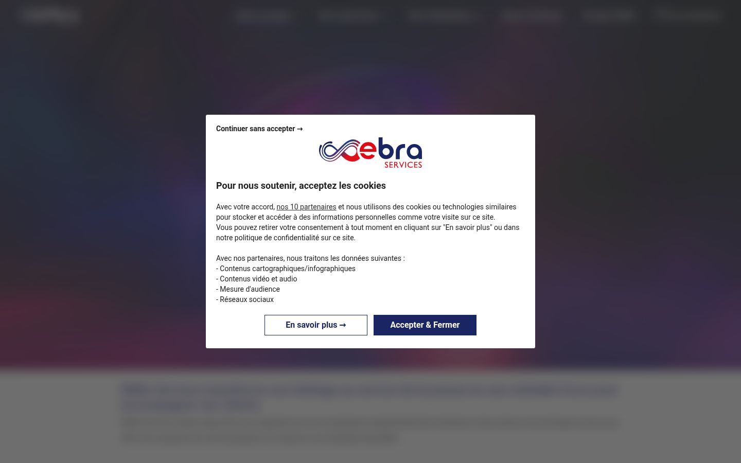 Captura de ecrã do banner de consentimento apresentado antes de qualquer interação