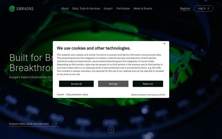 Screenshot of ebrains.eu