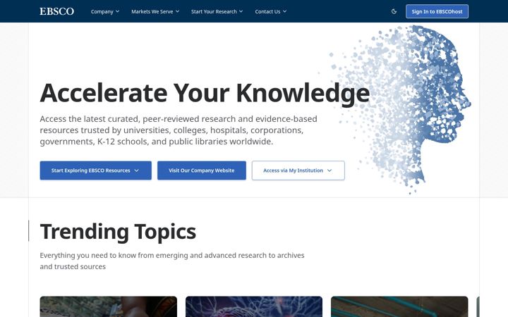 Captură de ecran a ebsco.com