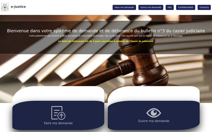 Screenshot of ecasier-judiciaire.gov.bf