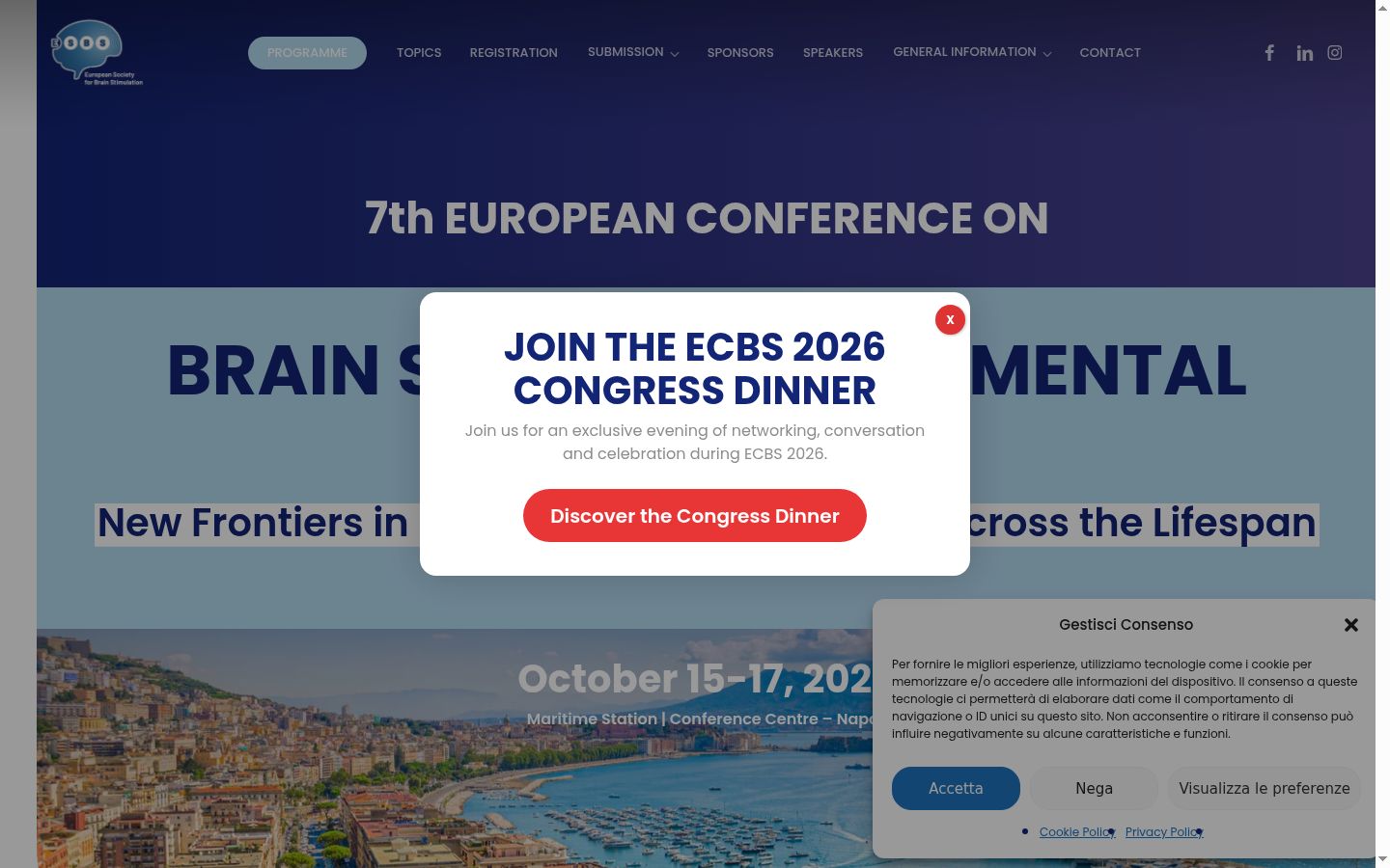 Screenshot del banner di consenso mostrato prima di qualsiasi interazione