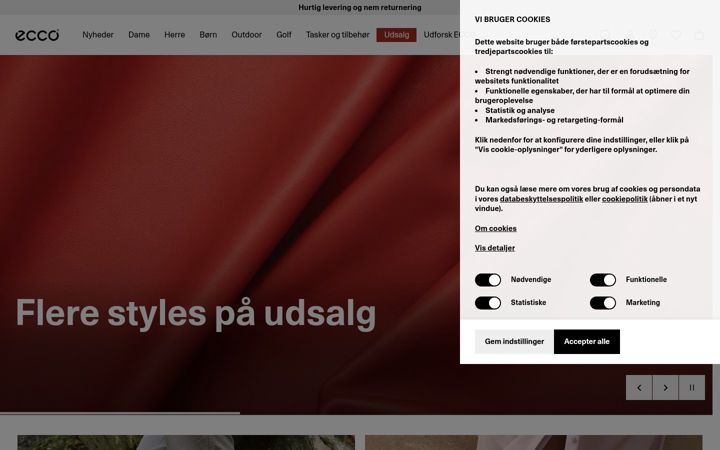 Kuvakaappaus sivustosta ecco.com