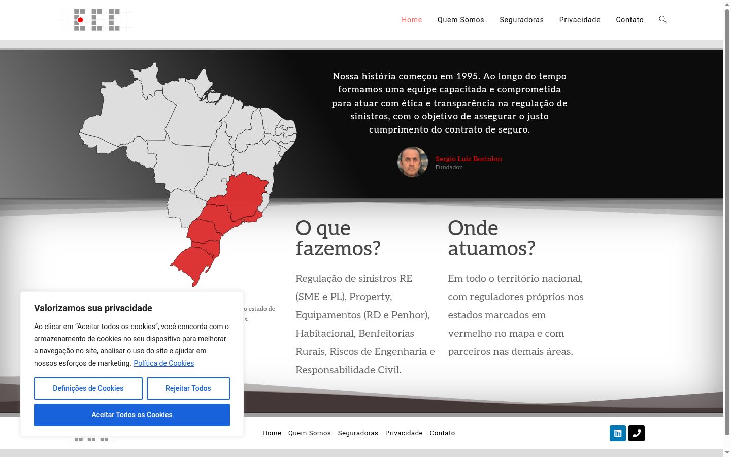 Captura de ecrã do banner de consentimento apresentado antes de qualquer interação