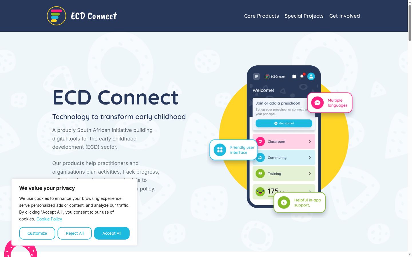 Screenshot del banner di consenso mostrato prima di qualsiasi interazione