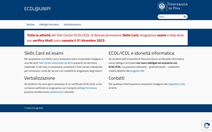 Captura de ecrã de ecdl.unipi.it