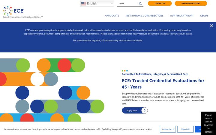 Screenshot stránky ece.org