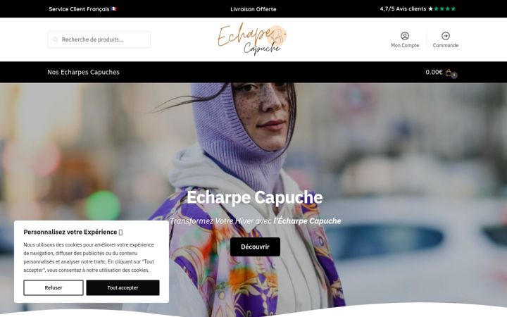 Snimka zaslona za echarpe-capuche.fr