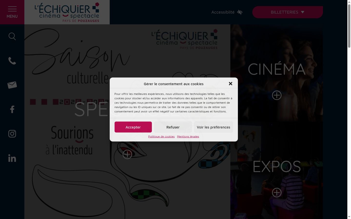 Captura de ecrã do banner de consentimento apresentado antes de qualquer interação