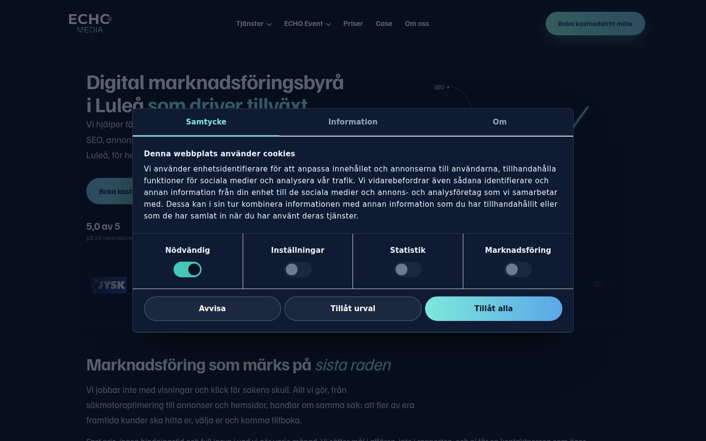 Screenshot del banner di consenso mostrato prima di qualsiasi interazione