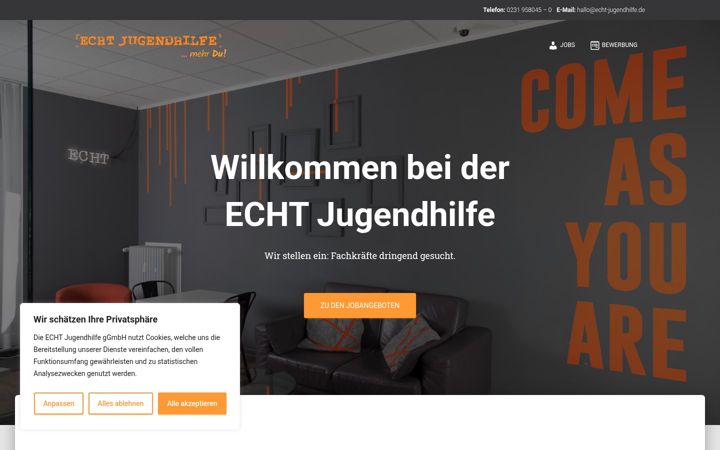 Snimka zaslona za echt-jugendhilfe.de