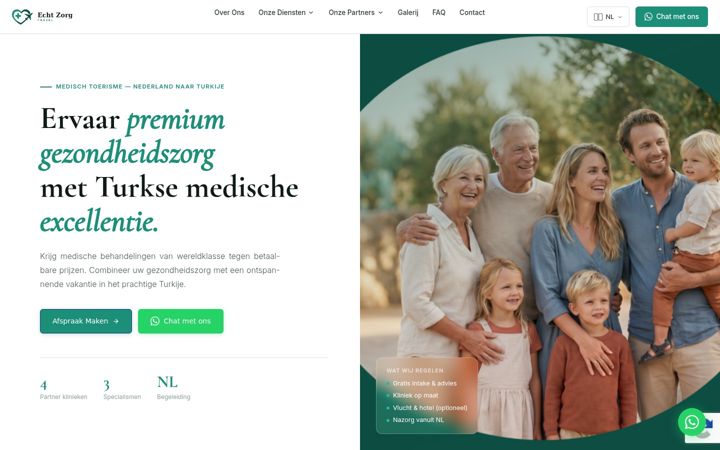 Screenshot van echtzorgtravel.nl
