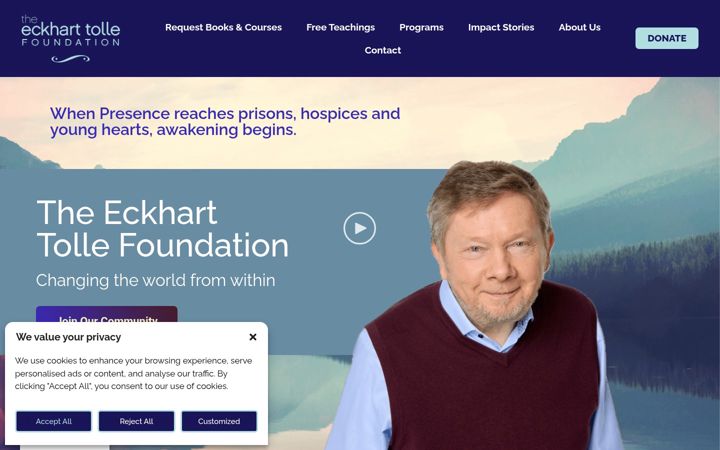 Screenshot of eckharttollefoundation.org