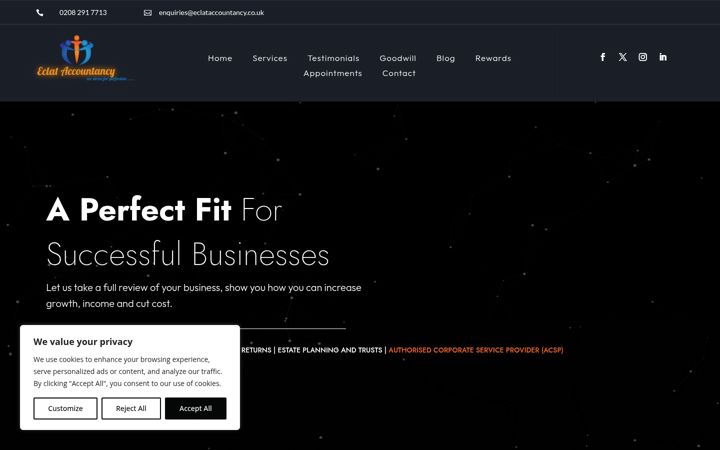 Screenshot of eclataccountancy.co.uk