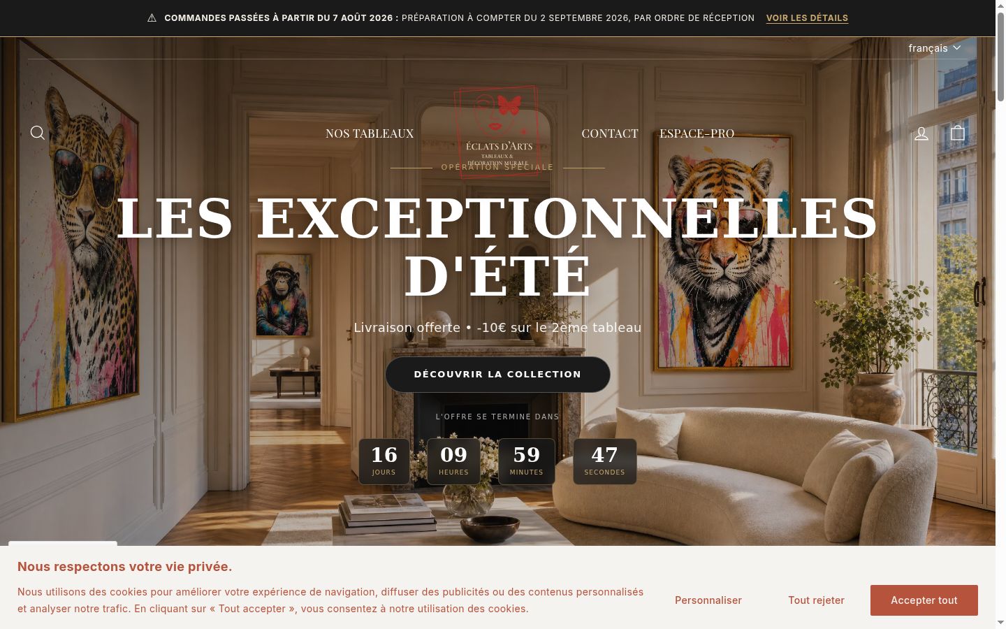 Capture d'écran de la bannière de consentement affichée avant toute interaction