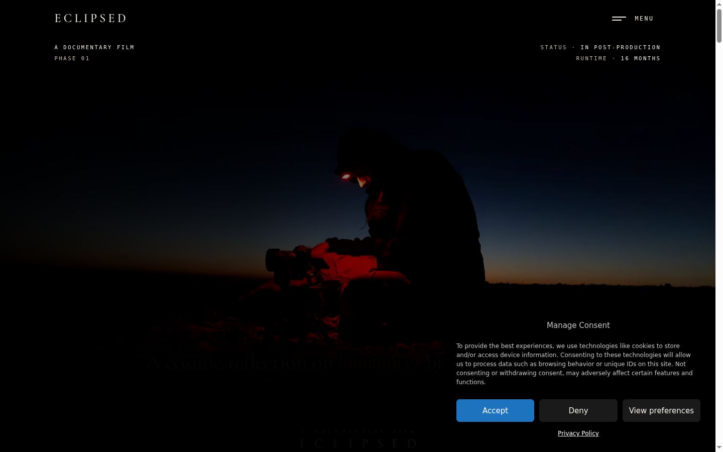 Screenshot of the consent banner shown before any interaction
