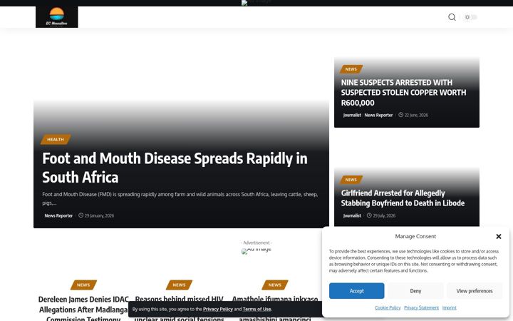 Screenshot ta' ecnewslive.co.za