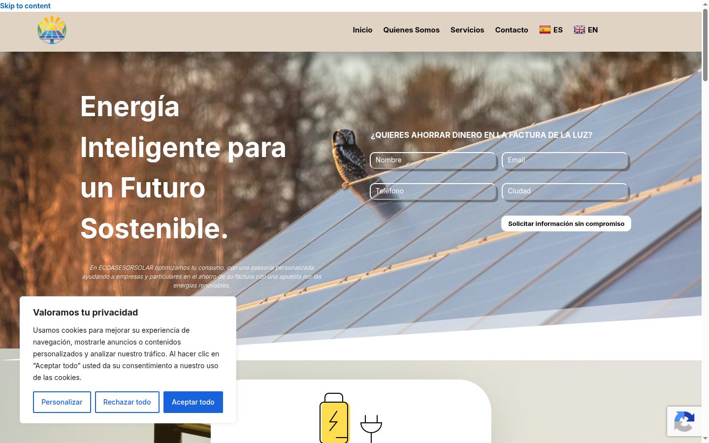 Captura de pantalla del banner de consentimiento mostrado antes de cualquier interacción