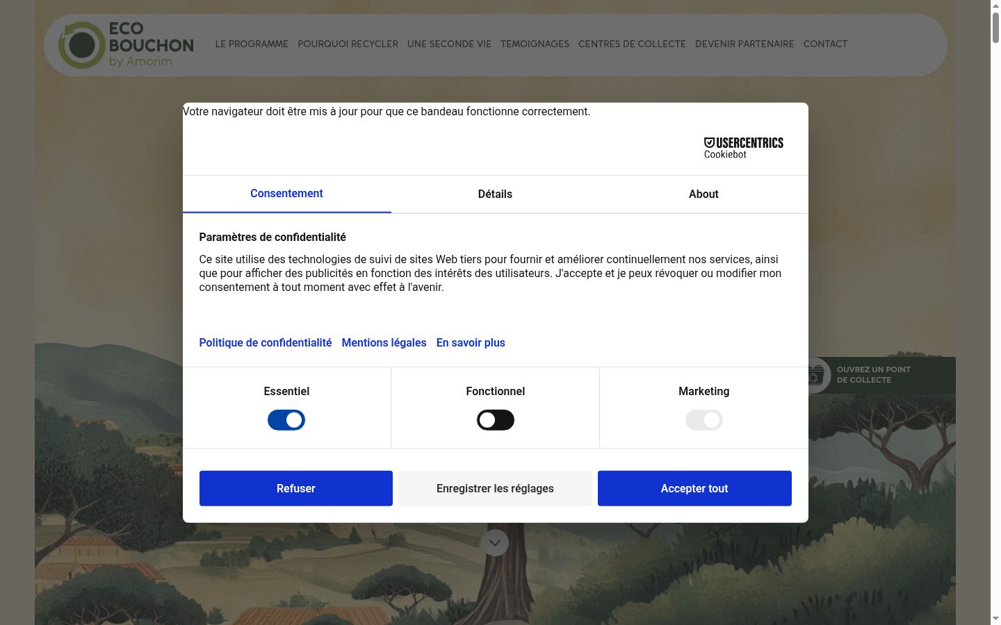 Screenshot of the consent banner shown before any interaction