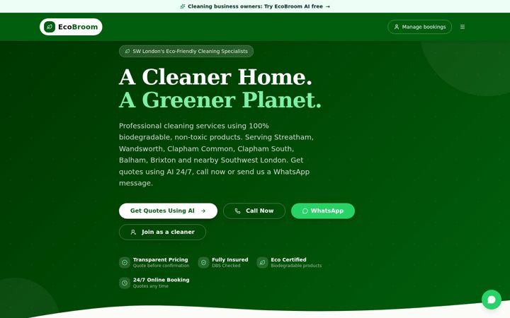 Screenshot of ecobroomlondon.co.uk