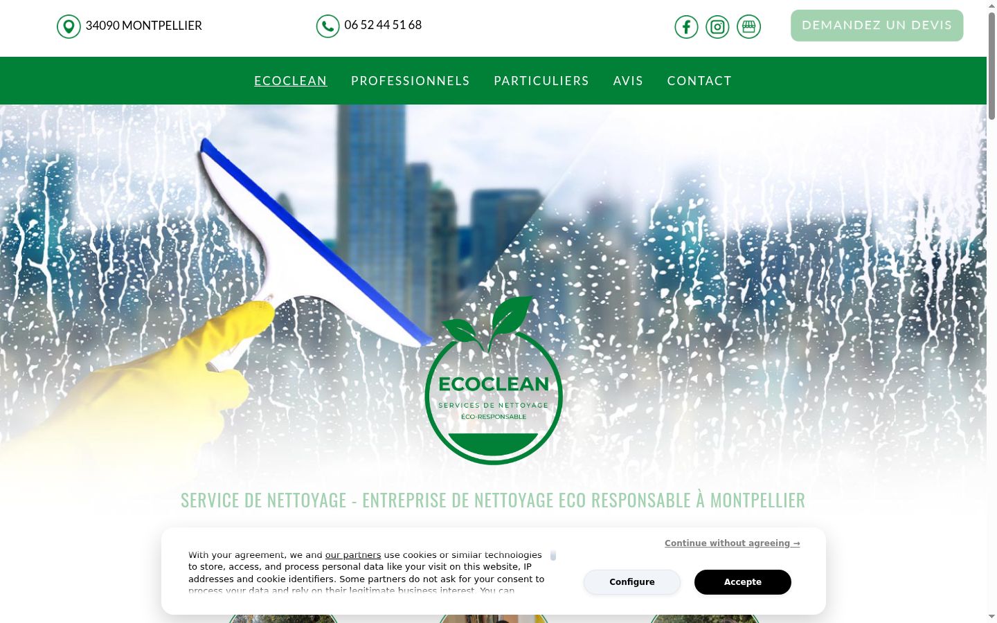 Captura de ecrã do banner de consentimento apresentado antes de qualquer interação