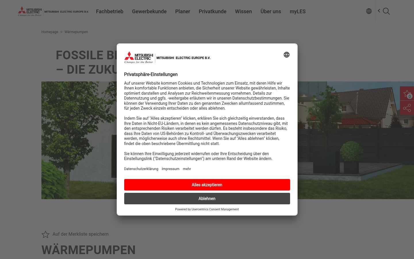 Screenshot des Einwilligungsbanners vor jeglicher Interaktion