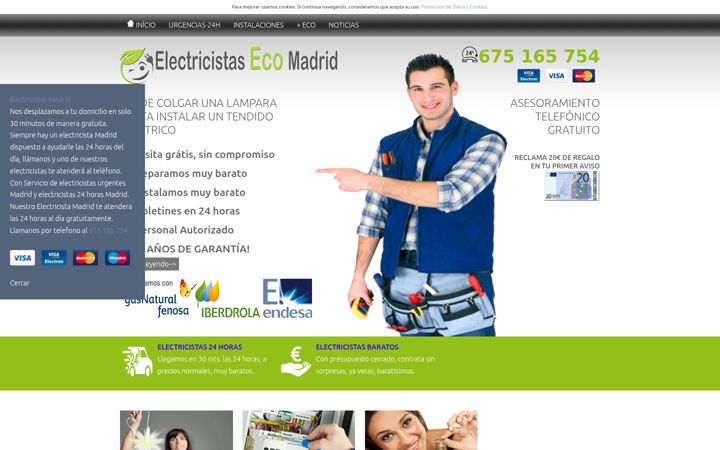 Ekrānuzņēmums no ecoelectricistasmadrid.es