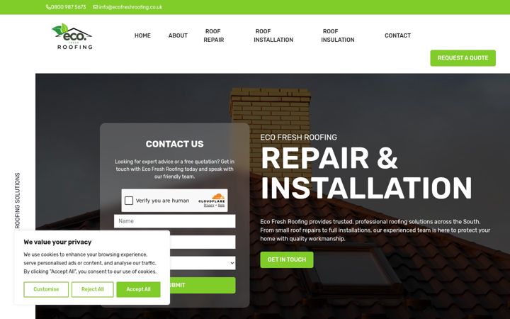 Zrzut ekranu ecofreshroofing.co.uk