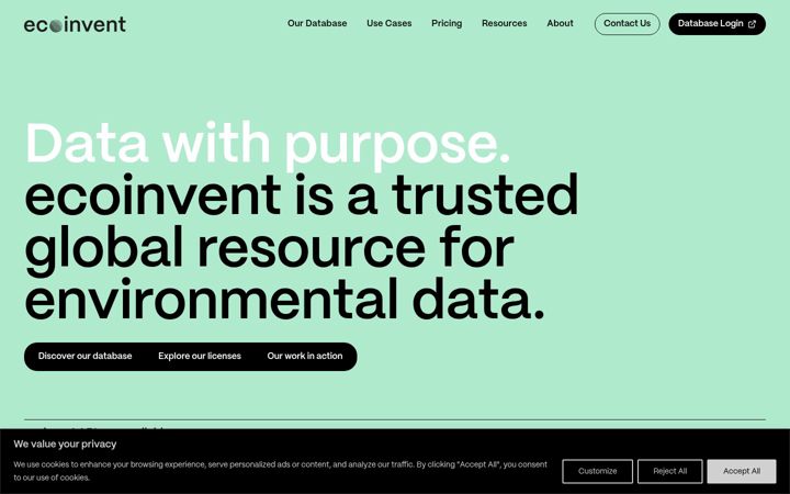 Skärmbild av ecoinvent.org