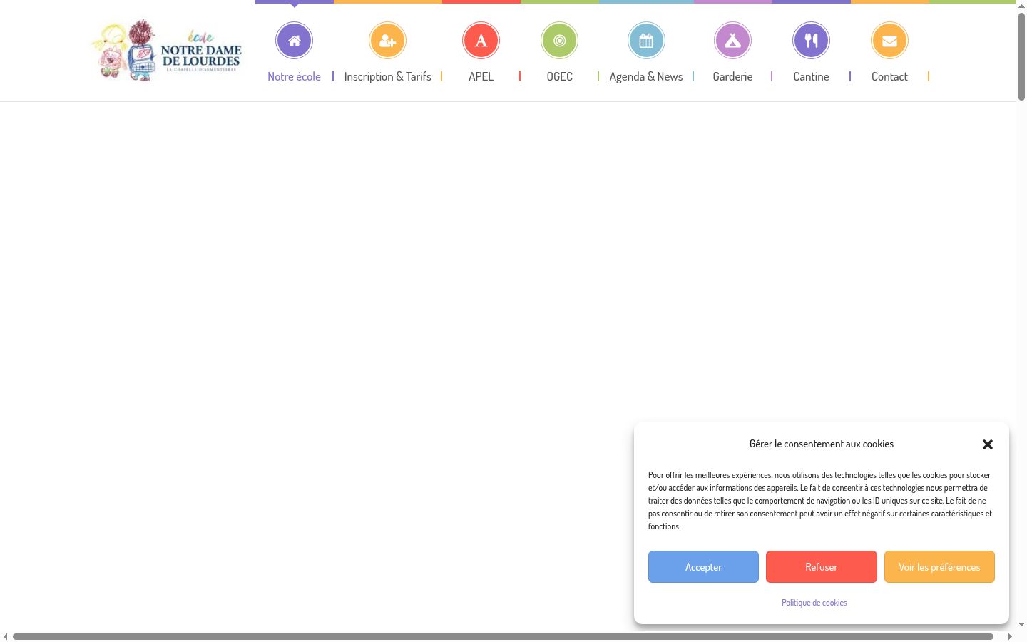 Capture d'écran de la bannière de consentement affichée avant toute interaction