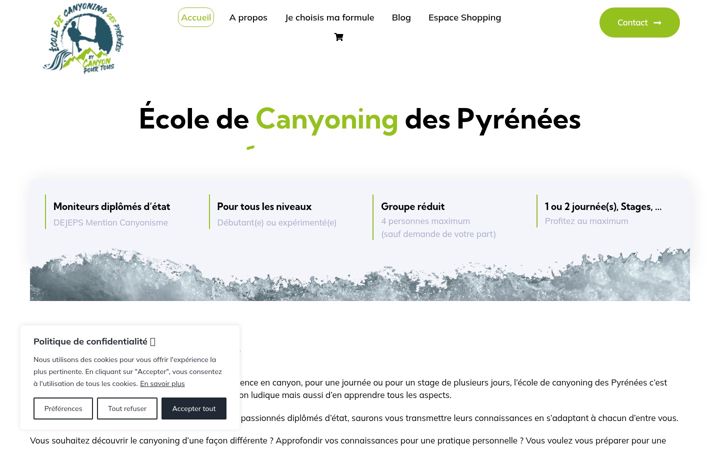 Screenshot von ecolecanyoningpyrenees.fr