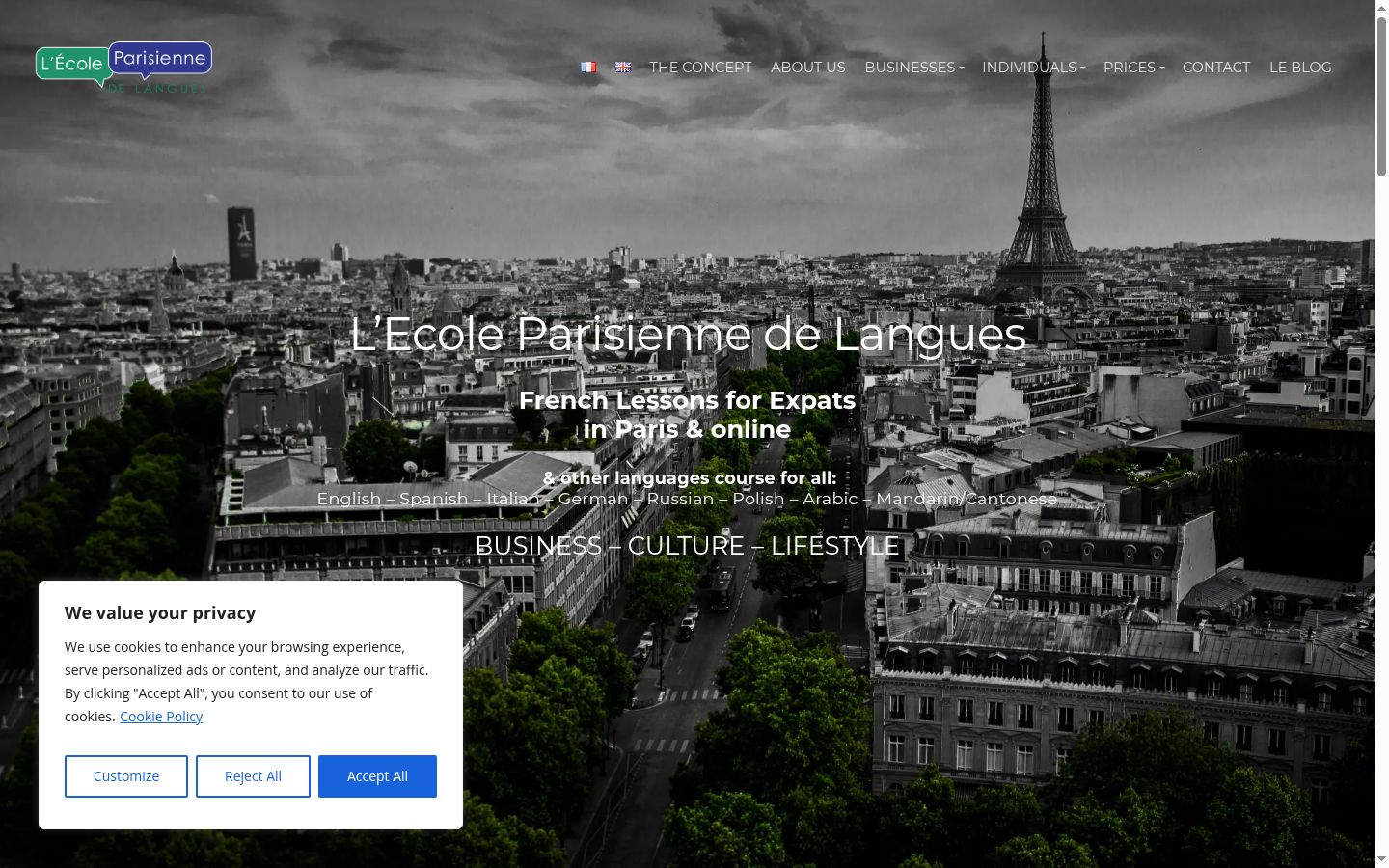 Capture d'écran de la bannière de consentement affichée avant toute interaction