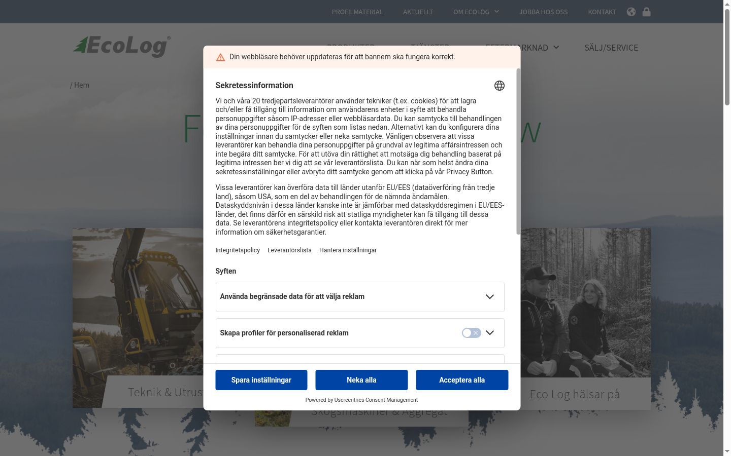 Screenshot del banner di consenso mostrato prima di qualsiasi interazione