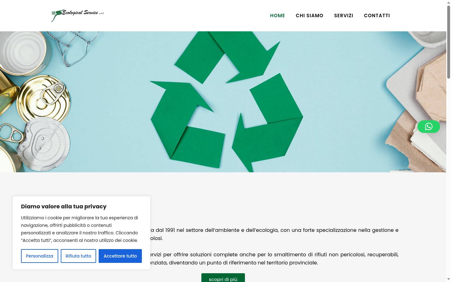 Screenshot del banner di consenso mostrato prima di qualsiasi interazione