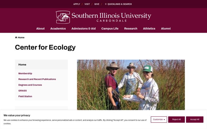 Snímek obrazovky ecology.siu.edu