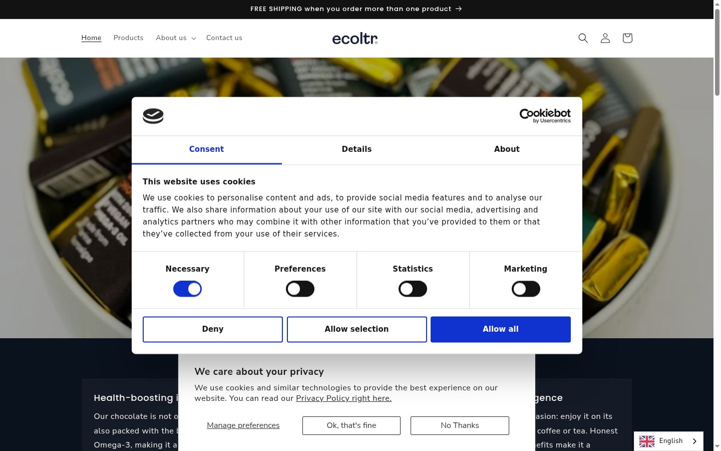 Captură de ecran a bannerului de consimțământ afișat înainte de orice interacțiune