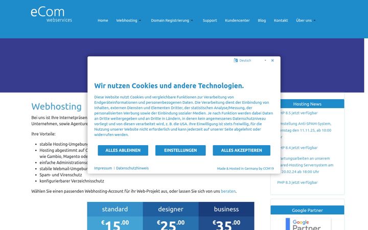 Screenshot of ecom-hosting.de