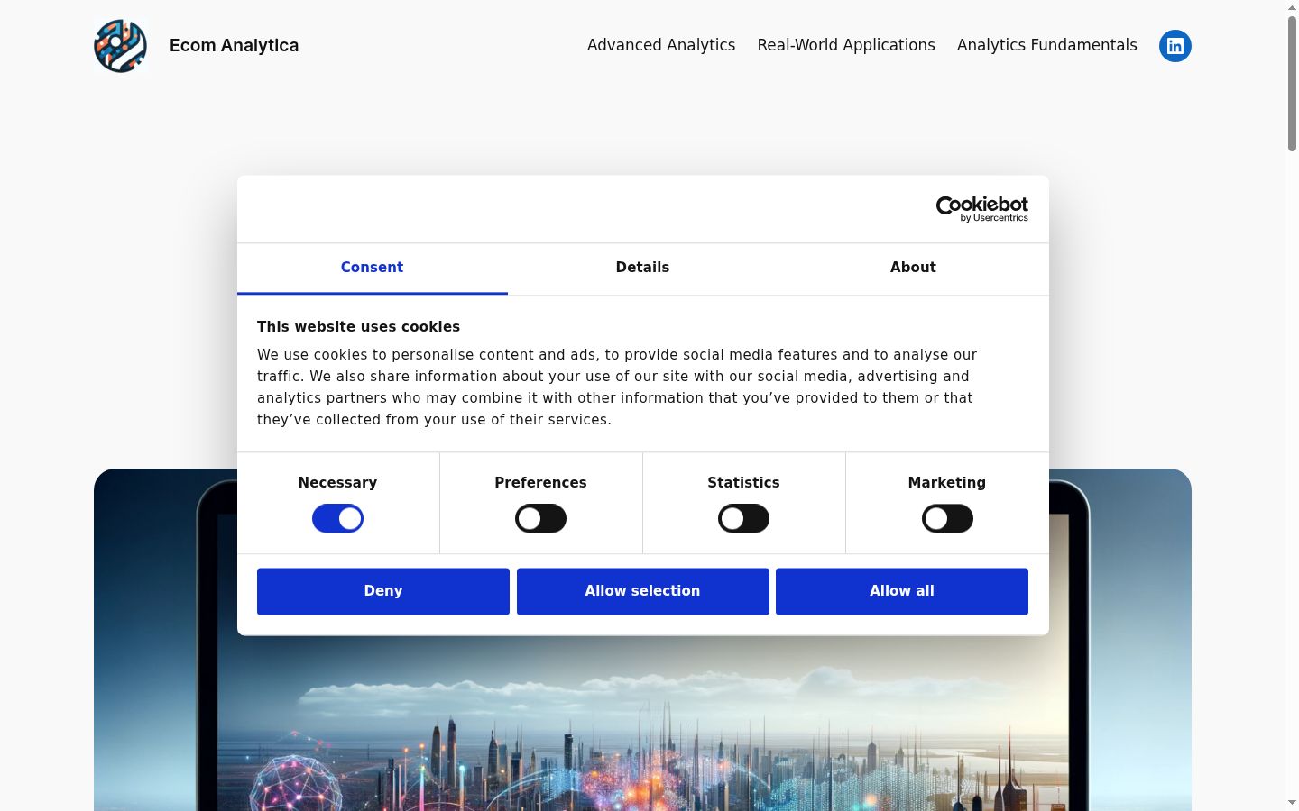 Screenshot del banner di consenso mostrato prima di qualsiasi interazione