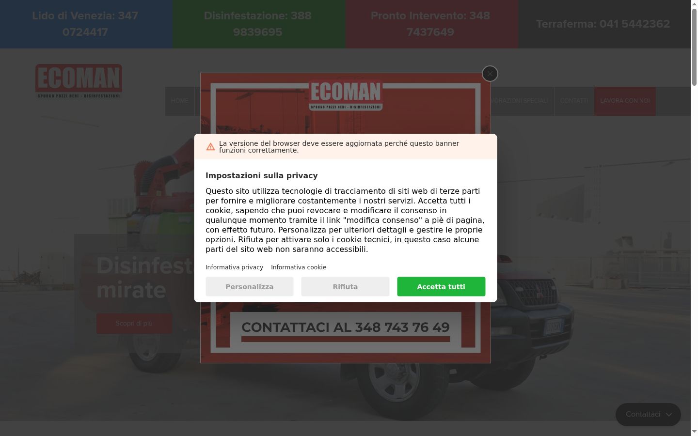 Sutikimo reklamjuostės, rodytos prieš bet kokią sąveiką, ekrano kopija