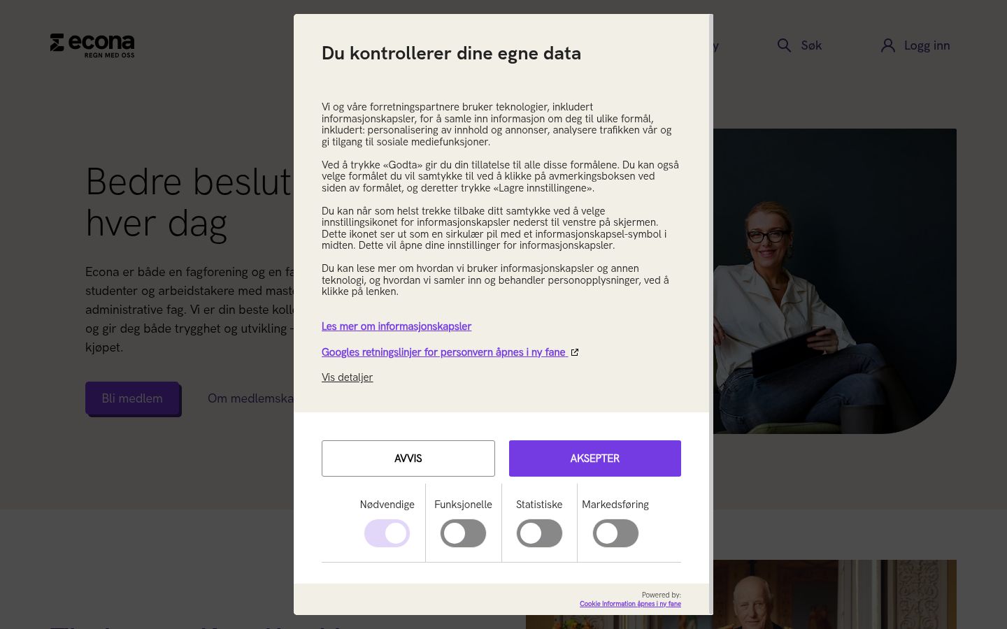 Sutikimo reklamjuostės, rodytos prieš bet kokią sąveiką, ekrano kopija