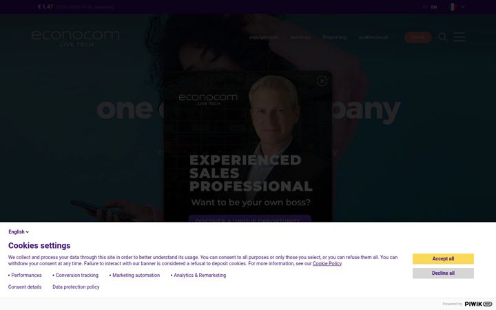 Kuvakaappaus sivustosta econocom.com