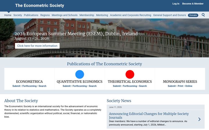 Screenshot of econometricsociety.org