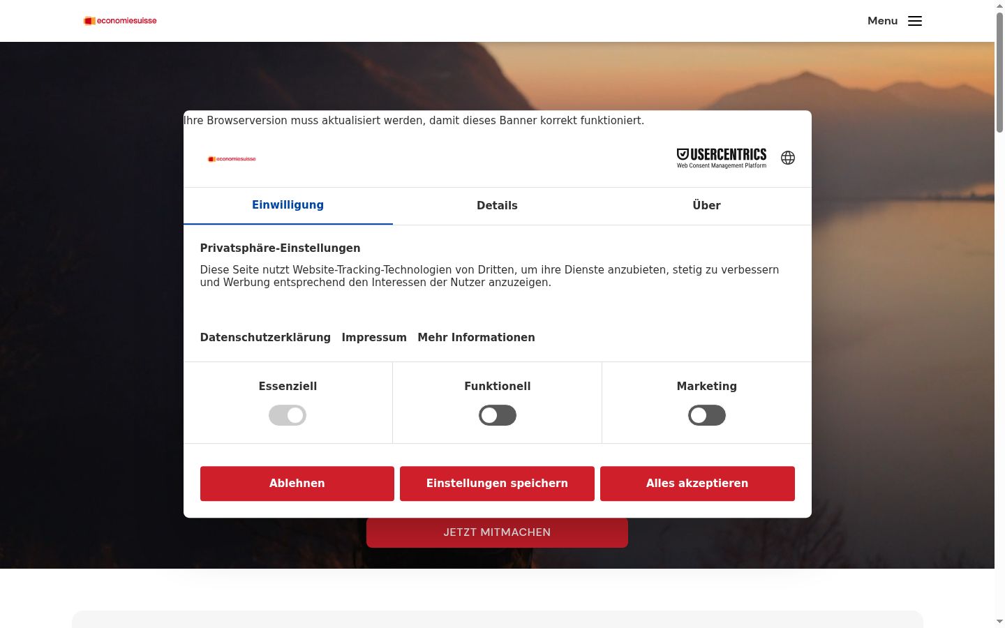 Sutikimo reklamjuostės, rodytos prieš bet kokią sąveiką, ekrano kopija